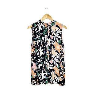 Loft Sleeveless Floral Keyhole Top Black Size L